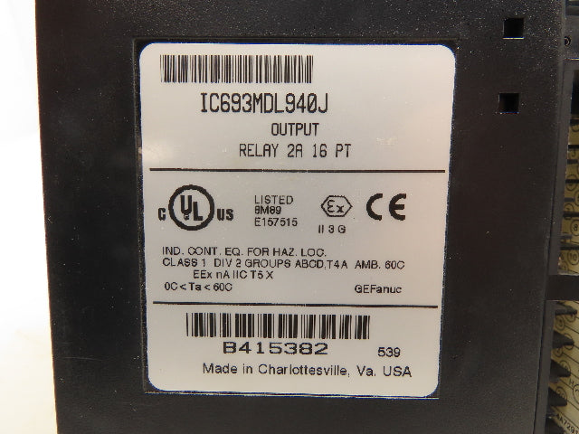 GE Fanuc IC693MDL940J PLC Output Relay Module 2A 16Pt