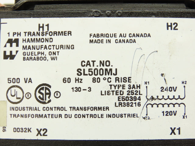 Hammond Manufacturing SL500MJ Industrial Control Transformer 500VA 1PH 120/240V