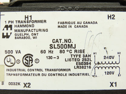 Hammond Manufacturing SL500MJ Industrial Control Transformer 500VA 1PH 120/240V
