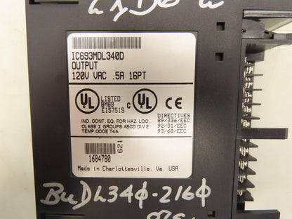 GE Fanuc IC693MDL340D PLC Output Module 120VAC 0.5A 16pt Lot of 2