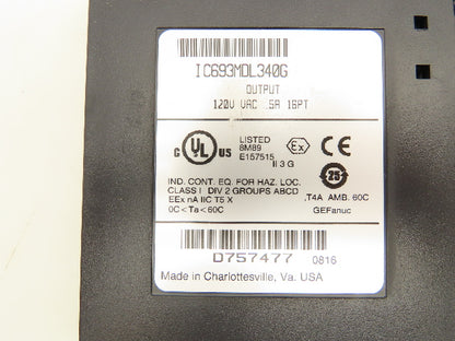GE Fanuc IC693MDL340G PLC Output Relay Module 120V 0.5A 16Pt