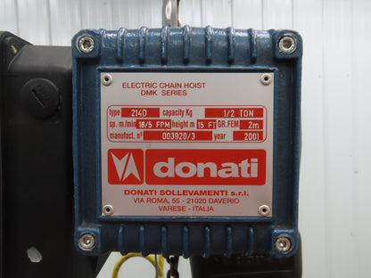 Donati 214D Electric Chain Hoist 1/2 Ton 16' Lift 16/5 FPM 2 Speed 460 Volt 3PH