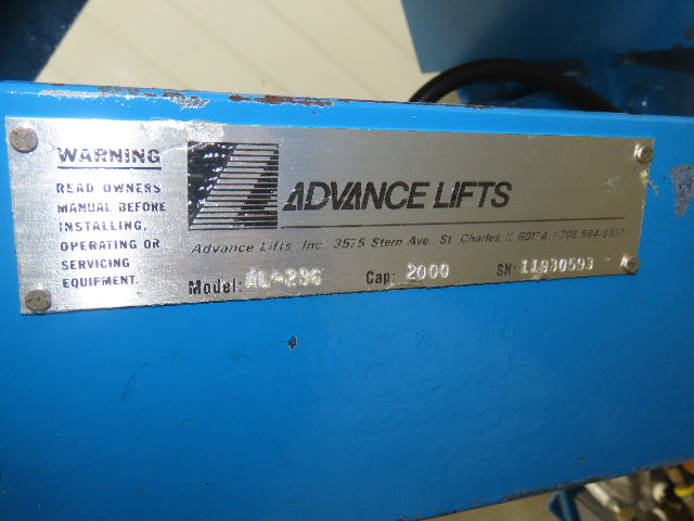 Advance Lifts AL-236 Hydraulic Scissor Lift 2000lbs 24x48" Top 480V 36"Travel