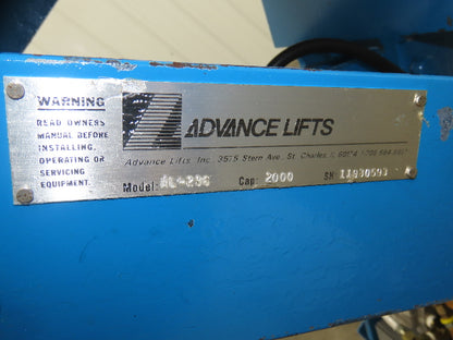 Advance Lifts AL-236 Hydraulic Scissor Lift 2000lbs 24x48" Top 480V 36"Travel