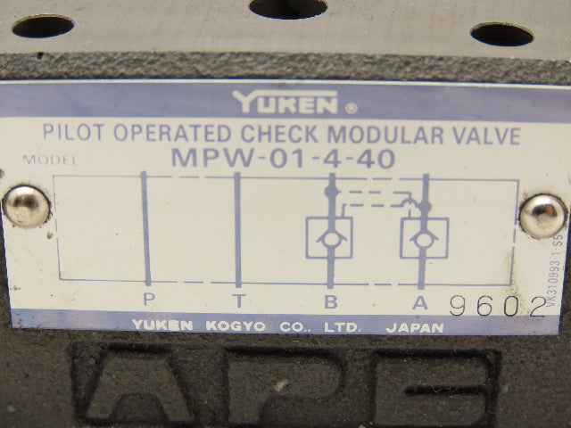 Yuken MPW-01-4-40 Pilot Operated Modular Check Valve D03