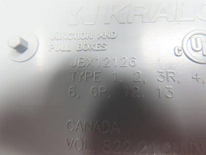 Kraloy JBX12126 Electrical Enclosure 12x12x6" PVC Junction Pull Box No Lid