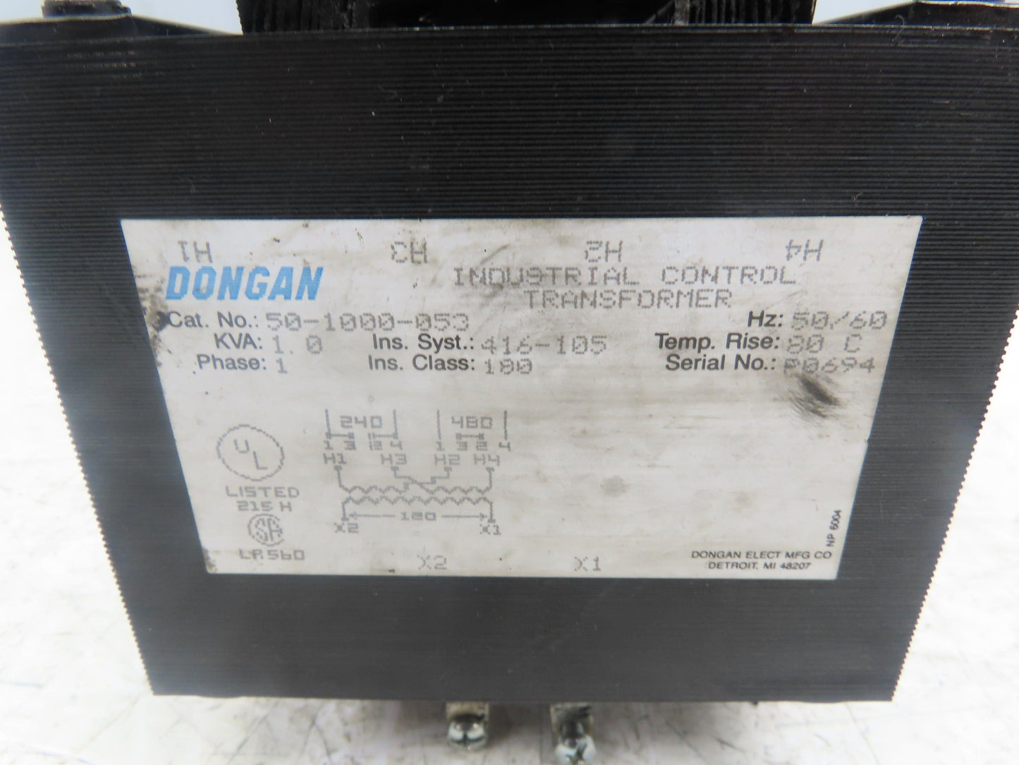 Dongan 50-1000-053 Industrial Control Transformer 1KVA 1Ph HV 240/480V LV 120V