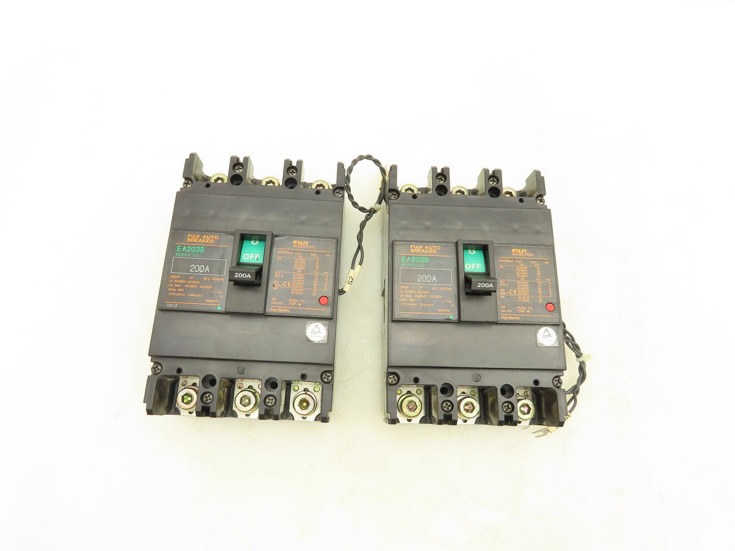 Fuji Electric EA203B Auto Circuit Breaker 200A 3 Pole Lot of 2