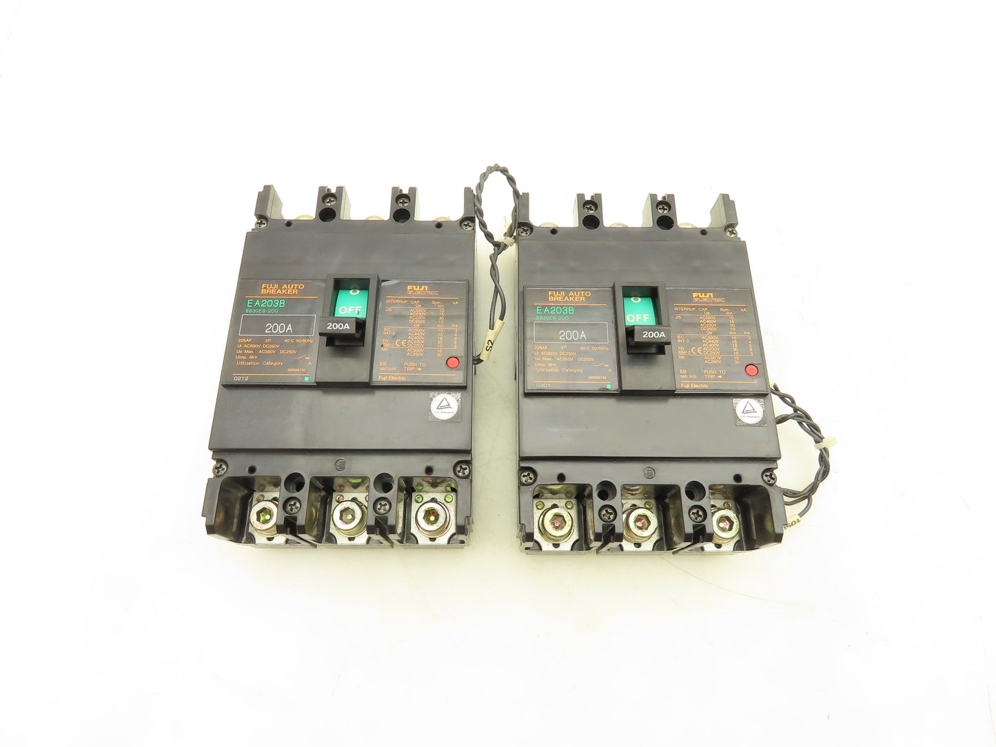 Fuji Electric EA203B Auto Circuit Breaker 200A 3 Pole Lot of 2