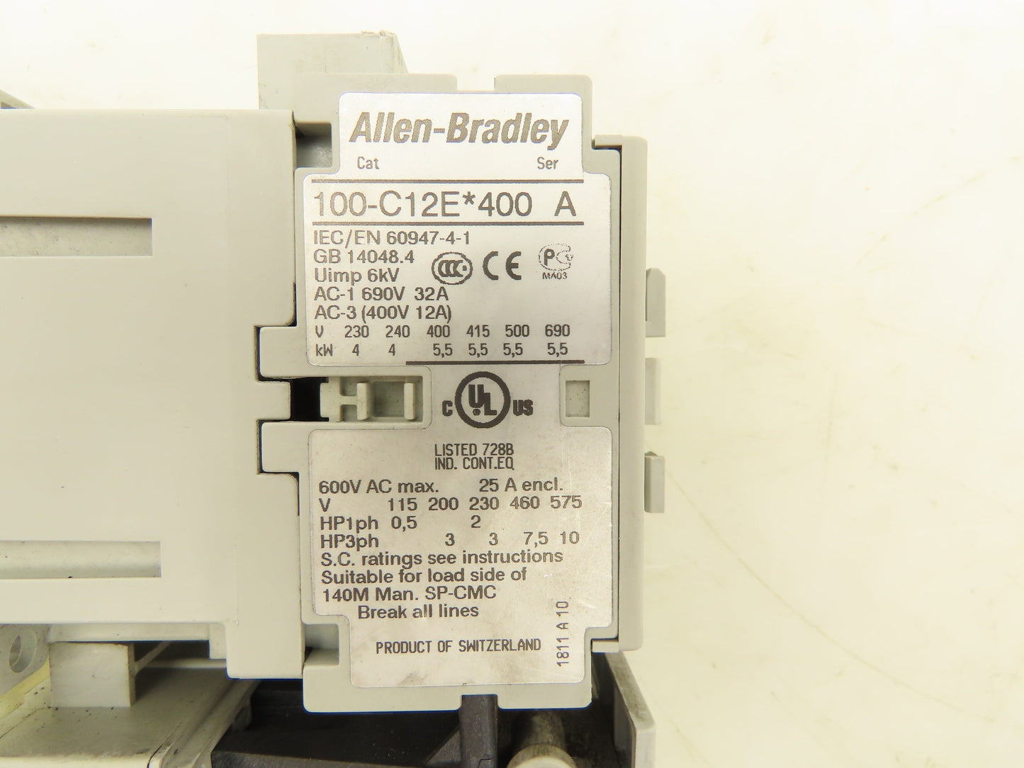 Allen Bradley 100-C12E*400 Contactor Overload Relay 193-ED1DB 24V 600V 32A