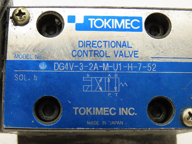 Tokimec DG4V-3-2A-M-U1-H-7-52 Directional Valve w/4-Port D03 Hydraulic Manifold