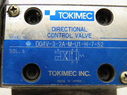 Tokimec DG4V-3-2A-M-U1-H-7-52 Directional Valve w/4-Port D03 Hydraulic Manifold