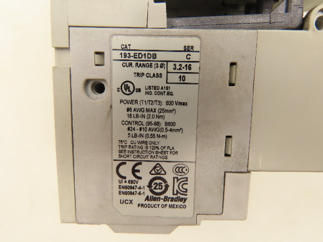 Allen Bradley 100-C30EJ10 Contactor Overload Relay 193-ED1DB 24V 65A 600V