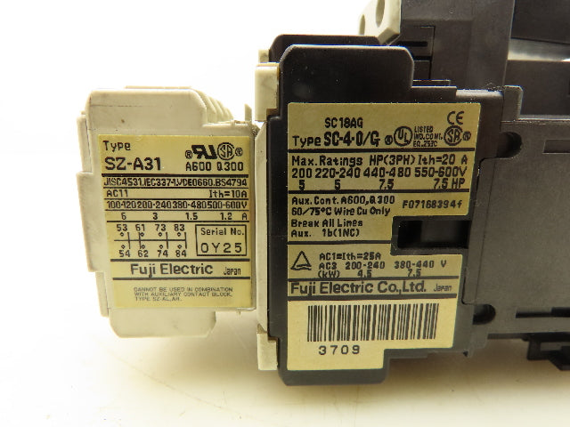 Fuji Electric SC-4-0/G Contactor Auxiliary Block 24V Coil 600V 20A Lot of 3