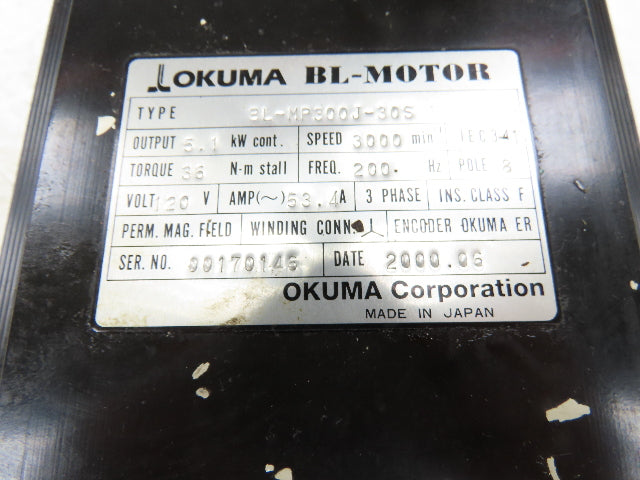 Okuma BL-MP300J-30S AC Servo Motor 5.1kW 3000 RPM 120V 3PH Encoder ER-J-7200D