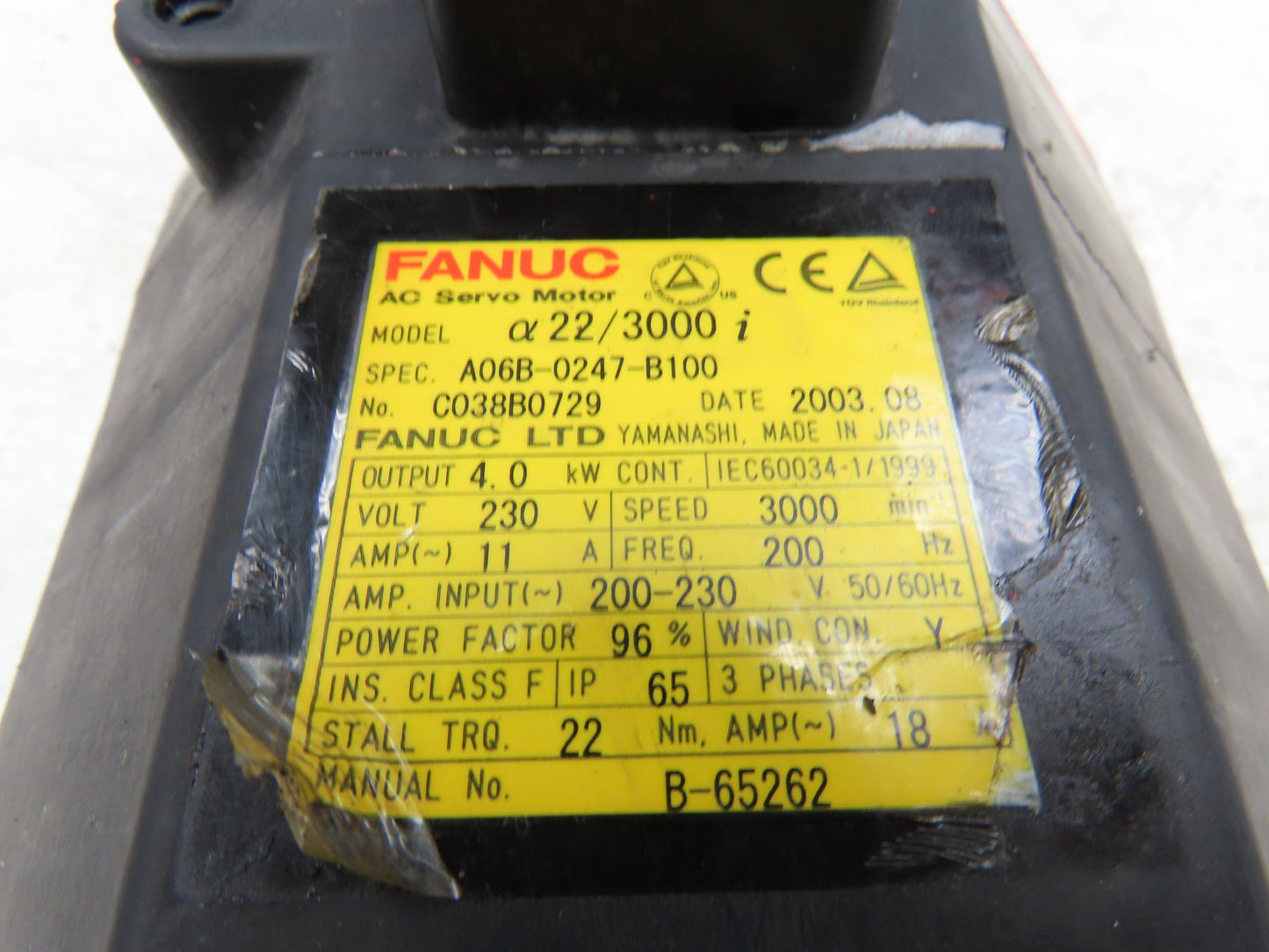 Fanuc A06B-0247-B100 AC Servo Motor 4kW 230V 3000 RPM 3PH Encoder A860-2000-T301