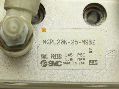 SMC MGPL20N-25-M9BZ Pneumatic Slide Bearing Guide Cylinder 20mm Bore 25mm Stroke