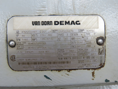 Van Dorn P40G0467B Electric Motor 60Hp 230/460V 3Ph 1185RPM 404TSC Dual Shaft