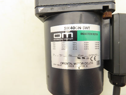 Oriental 5IK40GN-SWT Parallel Shaft Gearmotor 40W 230V 3PH 30:1 Gearhead 53 RPM