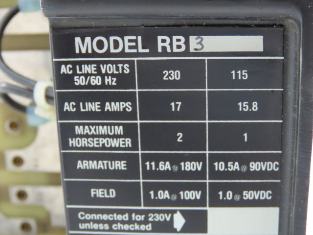 Boston Gear RB3 DC Motor Speed Controller 90/180V 1-2HP