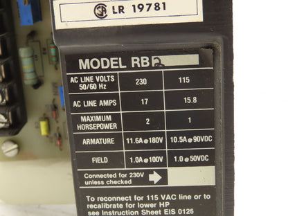 Boston Gear RB2 DC Motor Speed Controller 90/180V 1-2HP