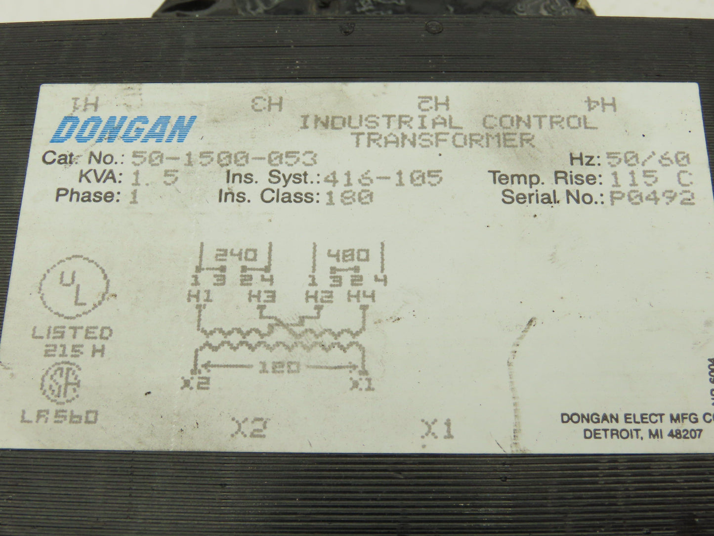 Dongan 50-1500-053 Control Power Transformer 1.5kva Stepdown HV 240/480V LV 120V