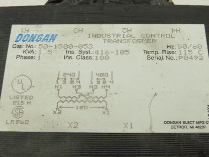 Dongan 50-1500-053 Control Power Transformer 1.5kva Stepdown HV 240/480V LV 120V