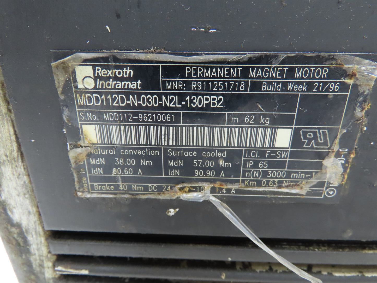 Rexroth Indramat MDD112D Permanent Magnet DC Servo Motor 3000 RPM 0.63NM