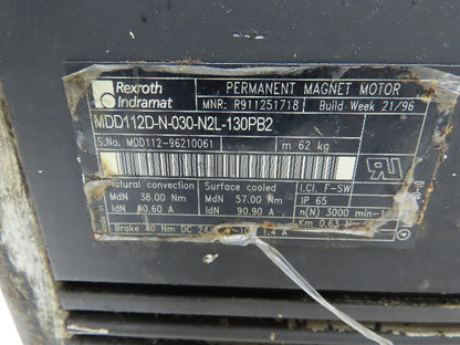 Rexroth Indramat MDD112D Permanent Magnet DC Servo Motor 3000 RPM 0.63NM