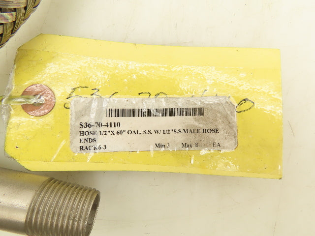 1/2"x 60" 304 Stainless Braided Flex Hose 1/2" Male NPT Ends
