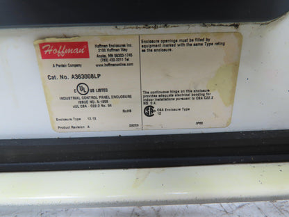Hoffman A363008LP Wall Mount Electrical Enclosure 36x30x8" w/Backplate Type 12