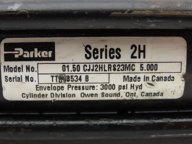 Parker Series 2H CJJ2HLRS23MC Hydraulic Cylinder 1.5" Bore 5" Stroke 3000 PSI