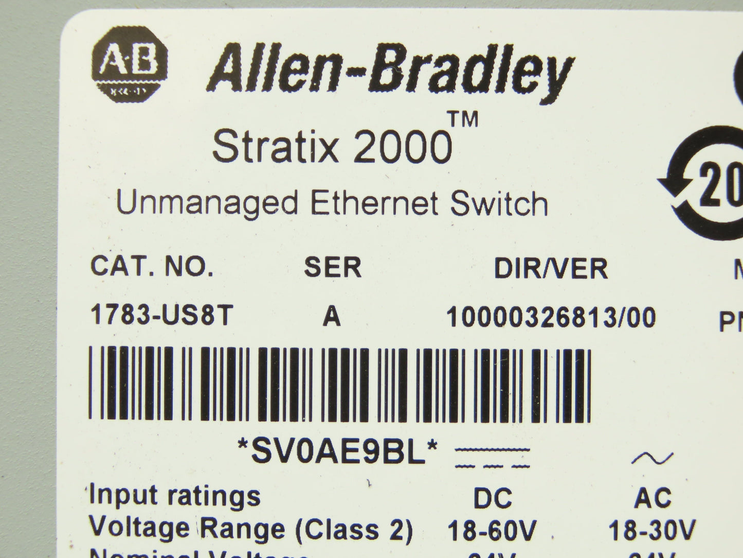 Allen Bradley 1783-US8T Stratix 2000 Ethernet Unmanaged Switch 8 Port