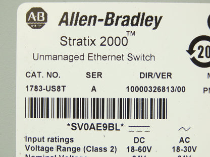 Allen Bradley 1783-US8T Stratix 2000 Ethernet Unmanaged Switch 8 Port