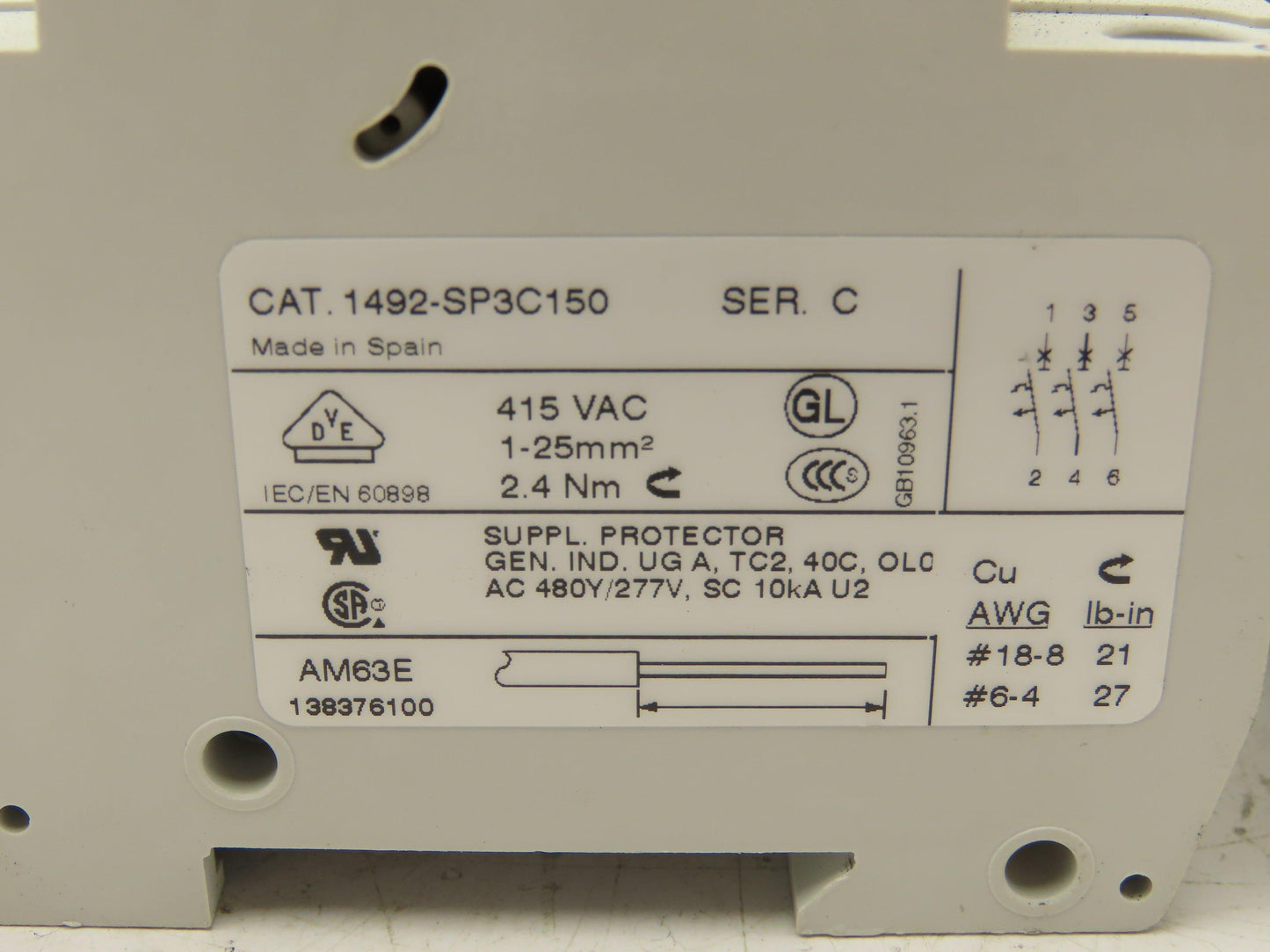 Allen Bradley 1492-SP3C150 Circuit Breaker 3 Pole 15A 415V Lot of 3
