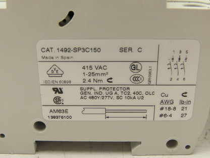 Allen Bradley 1492-SP3C150 Circuit Breaker 3 Pole 15A 415V Lot of 3