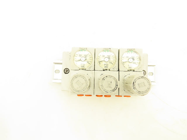 SMC ARM11BB1-358-AZ Compact 3-Station Pneumatic Manifold Regulator DIN Rail