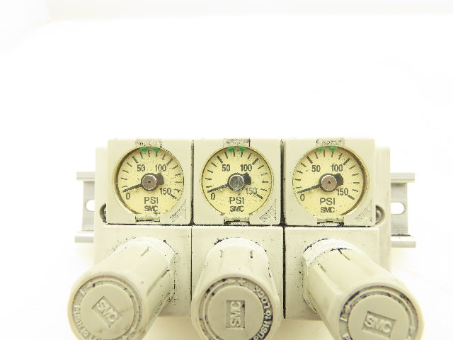 SMC ARM11BB1-358-AZ Compact 3-Station Pneumatic Manifold Regulator DIN Rail