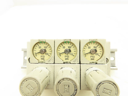 SMC ARM11BB1-358-AZ Compact 3-Station Pneumatic Manifold Regulator DIN Rail