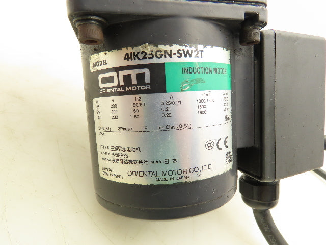 Oriental Motor 4IK25GN-SW2T Gearmotor 220V 3PH 18:1 Gearhead Hollow Shaft 88 RPM