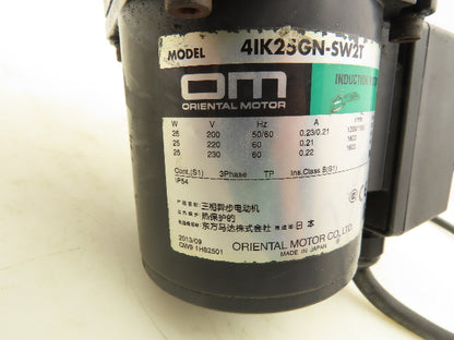 Oriental Motor 4IK25GN-SW2T Gearmotor 220V 3PH 18:1 Gearhead Hollow Shaft 88 RPM