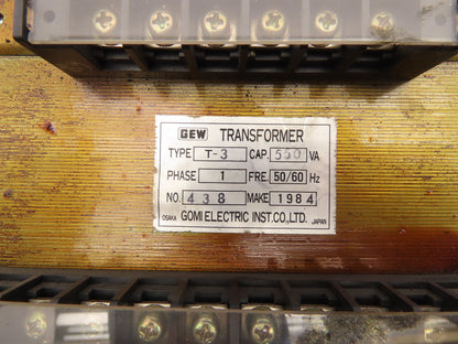 Gomi Electric T-3 Industrial Transformer 1PH 550VA 110/220V 24V