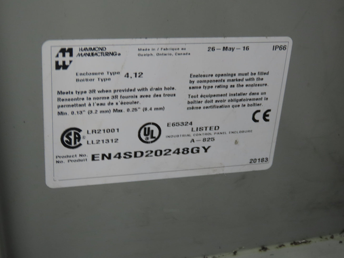 Hammond EN4SD20248GY Electrical Enclosure Box 20x24x8" Wall Mount Back Panel