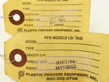 PPE RTFT114 Plastic Injection Molding Nozzle Tip 1/2" Radius  Lot of 2