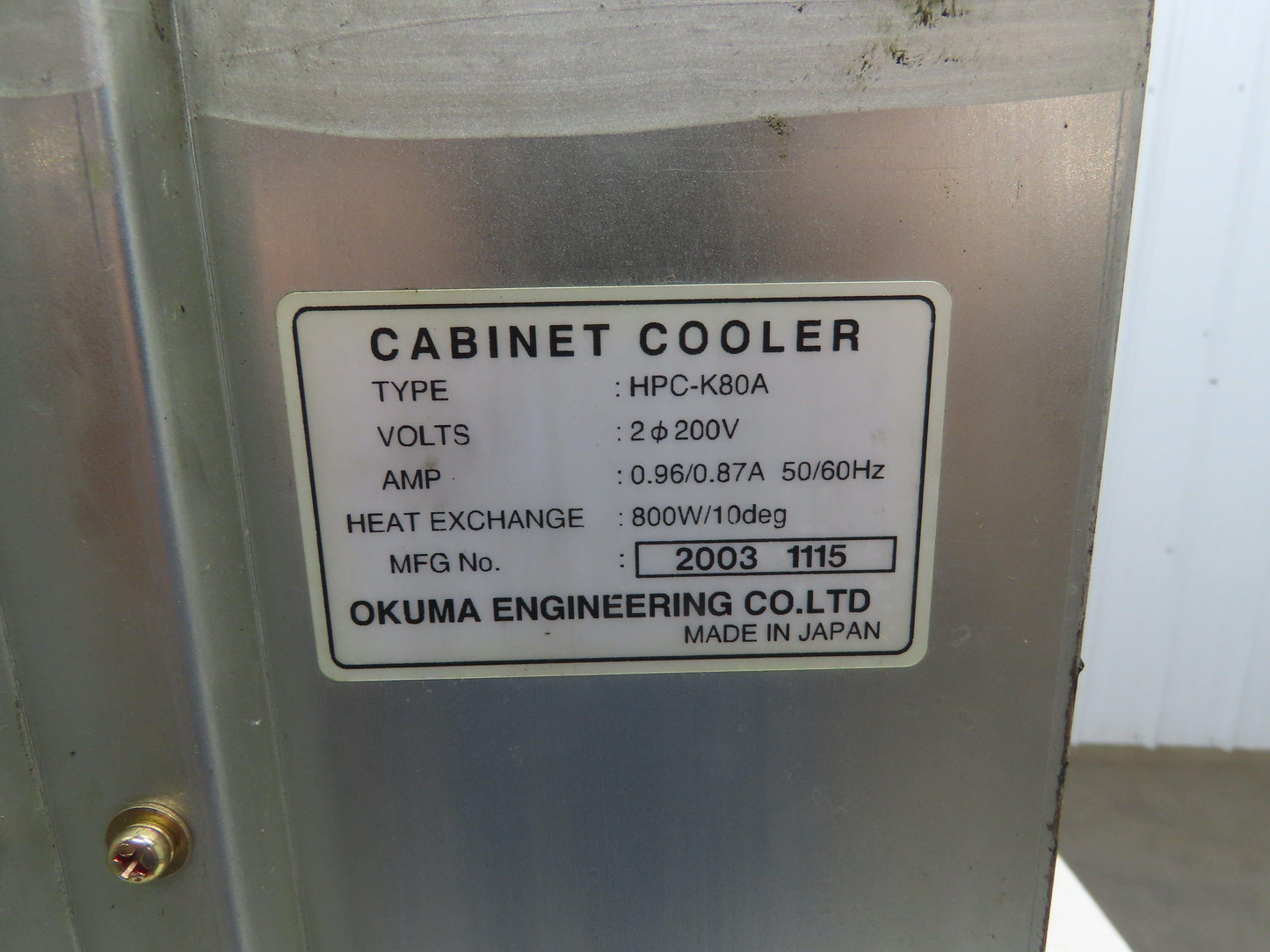 Okuma HPC-K80A Electrical Cabinet Cooler Heat Exchanger 200V 800W/10°