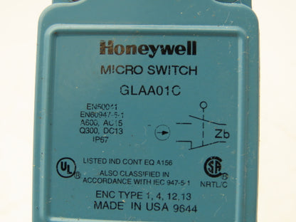 Honeywell GLAA01C Micro Switch Limit Switch Plunger Roller Style NO/NC