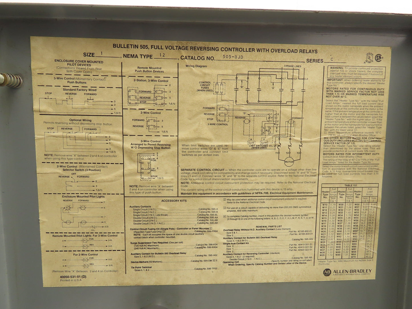 Allen Bradley 505-BJD Motor Starter Control Box 14x12x5" Enclosure Only