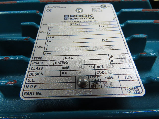 Brook Crompton 180W000263 Electric Motor 30Hp 1760RPM 230/460V 3Ph W-DF286TD-R