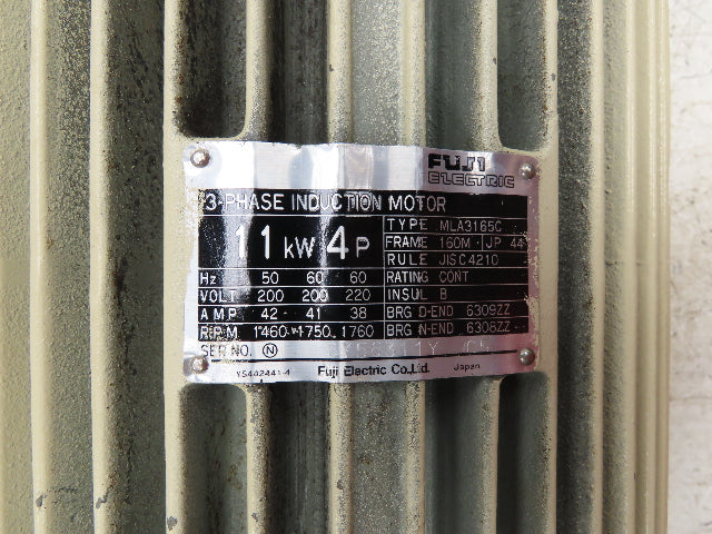 Fuji MLA3165C Electric Motor 11kw 1760RPM Vertical Mount 160M Frame 220V 3Ph