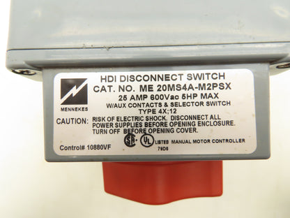 Mennekes ME20MS4A-M2PSX HDI Safety Disconnect Switch 25Amp 600VAC 5HP